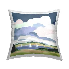 Lake Sailboats with Clouds Outdoor Printed Pillow Design by Jennifer Brinley, 18 x 7 x 18