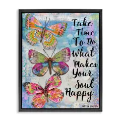 Stupell Industries Makes Your Soul Happy Butterfly Framed Floater Canvas Wall Art Design by Jennifer Lambein