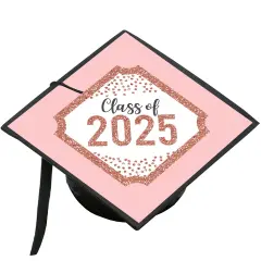 Big Dot of Happiness Rose Gold Grad - 2025 Graduation Cap Decorations Kit - Grad Cap Cover