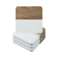 Craft Express 4 Pack Engravable Square Marble and Wood Coasters &ndash; 4"x4" Laser-Ready