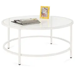 Best Choice Products 36in Round Tempered Glass Coffee Table for Home, Living Room, Dining Room White