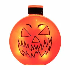 Stony Creek 4.5 Inch Halloween Pre-Lit Round Jar Halloween Lighted Glass Accent , Halloween Decor Jack-O-Lantern SOLID