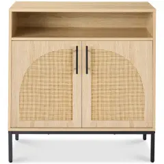 Best Choice Products Arched 2-Door Rattan Cabinet, Sideboard, Buffet, w/ Cord Cutout, Adjustable Storage Shelf Natural
