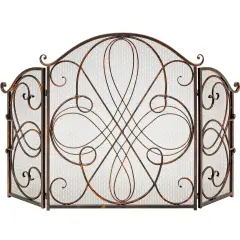 Best Choice Products 3-Panel 55x33in Wrought Iron Fireplace Safety Screen Decorative Scroll Spark Guard Cover Copper