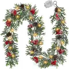 6FT Christmas Garland with Lights, Christmas Decor Pre-lit Artificial Pine Garland