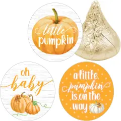Orange Little Pumpkin Baby Shower Kisses Candy Stickers