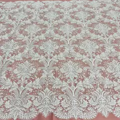 1 Yard Beaded Lace Fabric on 100% Polyester Net Mesh, Elegant Embroidered Lace for Gowns & D&eacute;cor Off White