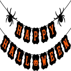 Happy Halloween Banner with Spider
