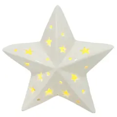 5.5&Prime; White Ceramic Pre-Lit Christmas Star &ndash; Lighted Holiday Tabletop Decoration