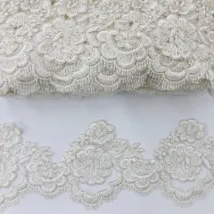 1 Yard Beautiful Corded Lace Trimming Embroidered on 100% Polyester Net Mesh 4 Inch Width Ivory with Silver