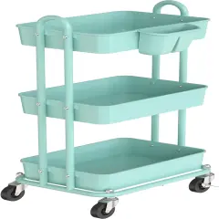3-Tier Multifunctional Rolling Utility Cart - Turqoise