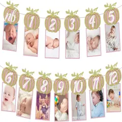 Pumpkin 1st Birthday Photo Banner, Glitter Pumpkin -12 Month Photo Display for Pumpkin