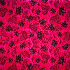 1 Yard Sea Turtles Polynesian Tattoo Fabric, 100% Rayon Poplin, 36in L x 45in W Red/Fuschia/Black