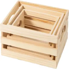 Set of 3 Rustic Wooden Nesting Crates with Handles