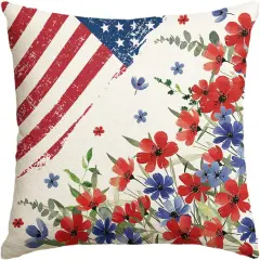 Floral Throw Pillow Cover for 4th of July Decorations