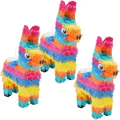 3 Pack Mini Donkey Pinata for Birthday Party, Mexican Pinata for Cinco de Mayo Fiesta Supplies (5.5 x 9.25 x 2.15 In)