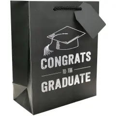 Pack/6: Grad Black Gift Bag - 8 x 4 x 10"