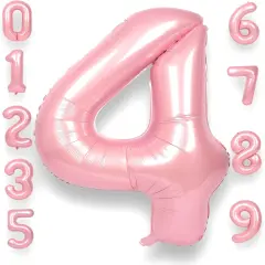 4 Balloon Number 40 Inch for Boy or Girl Big Pink 0-9 Foil Mylar Large 4 Number Balloon Happy 4th Birthday Party Anniversary Decorations Supplies