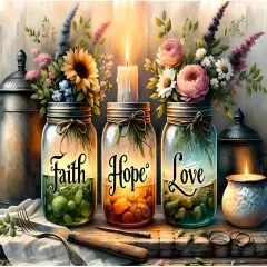 5D Diamond Painting Kits for Adults, Faith, Hope, Love Wishing Bottle Diamond Art kit for Adults Beginner, DIY Full Drill Diamond Dots with Diamond Gem Art and Crafts for Home Wall Decor 16 x 12 Inch