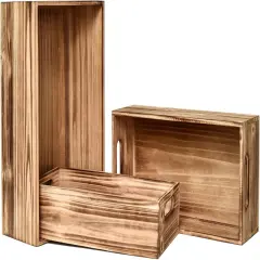 Set of 3 Wooden Boxes for Storage Small Crates