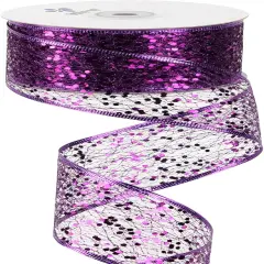 Purple Glitter Wire Mesh Ribbon with Sparkle