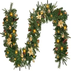 106 Inch - Pre-Lit Christmas Garland with Lights and Timer(Gold)