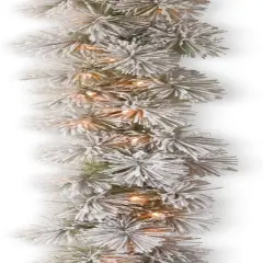 9 Feet -Christmas Garland, Green, Glittery Bristle Pine, White Lights