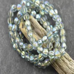 *25* 6mm Gold Washed Blue Aqua ABFaceted Round Melon Beads