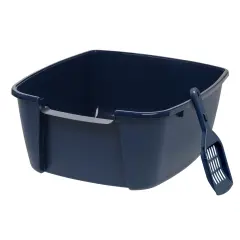 IRIS USA Cat Litter Box Cat Litter Pan with Scoop, Navy