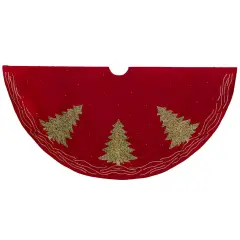 Kurt Adler 60-Inch Red Tree Skirt with Green Embroidered Tree Design