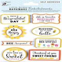 Little Birdie Glitter Embellishments 8/Pkg-Bee Happy