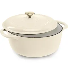 Best Choice Products 7.5 Quart Enamel Cast-Iron Dutch Oven, Heavy-Duty Cookware w/ Dual Handles, Lid Vanilla Buttercream