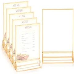 Stockroom Plus Clear Acrylic Sign Holder with Gold Borders, Vertical Stand (6.69x2.76 in, 6 Pack)
