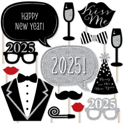 Big Dot of Happiness New Years Eve Party - Silver - 2025 New Year Party Photo Booth Props Kit - Party Decorations - 20 Count