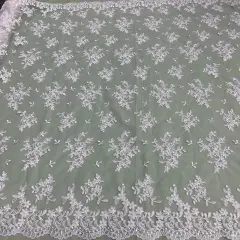 1 Yard Luxurious Beaded and Corded Bridal Lace Fabric Embroidered on 100% Polyester Net Mesh 52 inch Width Ivory