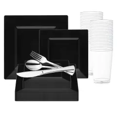 Black Square Plastic Wedding Value Set (20 Settings)