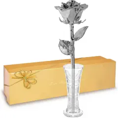Preserved Rose in Clear Glass Bud Vase and Luxury Gold Gift Box