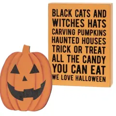 2/Set Halloween Black Cats Box Sign and Pumpkin Easel Tabletop Decor