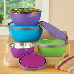 Collections Etc Stainless Steel Nesting Bowls with Lids - Store, Prep, Serve
