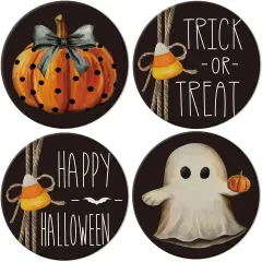 4Pcs Happy Halloween Coasters Trick or Treat Ghost Pumpkin Ceramic Coasters