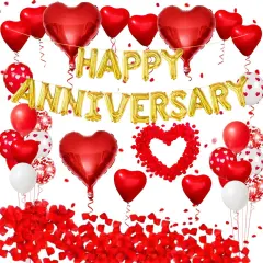 Happy Anniversary Decorations Kit - Balloon Banner, Rose Petals