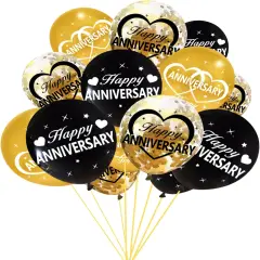 30Pcs Happy Anniversary Balloons Decorations Kit, 12 Inch Black Gold