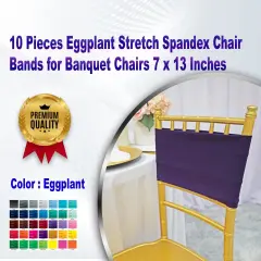 10 Pieces Eggplant Stretch Spandex Chair Bands for Banquet Chairs 7 x 13 Inches
