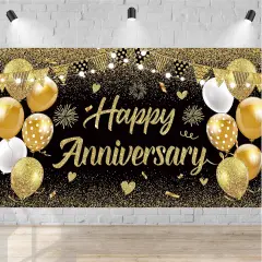Black Gold Happy Wedding Anniversary Banner