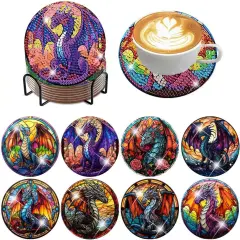 8 PCS Dragon Diamond Painting Coasters Kit (Cork Wooden Pad)