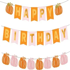 Pumpkin Happy Birthday Banner - Pink and Orange Garland for Girls or Kids
