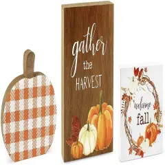 Fall Wood Block Signs 3ct Pumpkin Harvest Shelf Decor Set