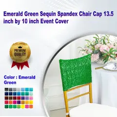 1 Piece Emerald Green Sequin Spandex Chair Cap 13.5 inch by 10 inch Event Cover