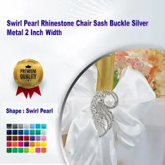 Swirl Pearl Rhinestone Chair Sash Buckle Silver Metal 2 Inch Width