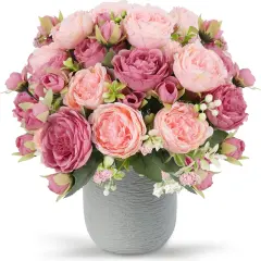 4 Bundles Artificial Peonies Silk Flowers (Mix Pink)